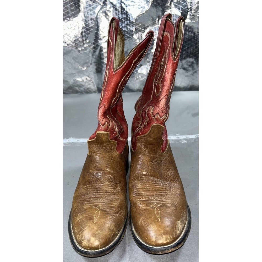 Tony Lama Boots Womens Size 8.5B Brown Red Leather Western Pull On Round Toe